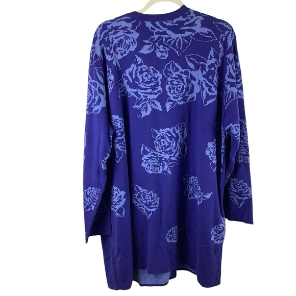 Isaac Mizrah Live! Blue Foral Cardigan Sweater - Picture 2 of 5